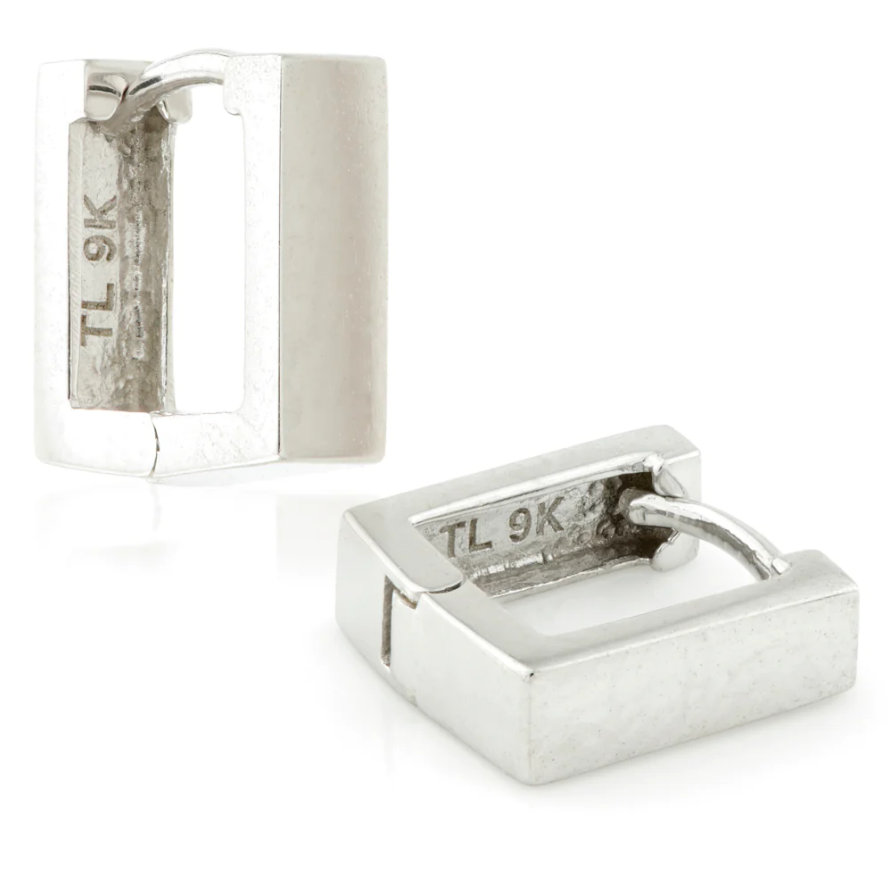 Solid 9ct Square White Gold Huggies, available at Ella Ray Jewellery