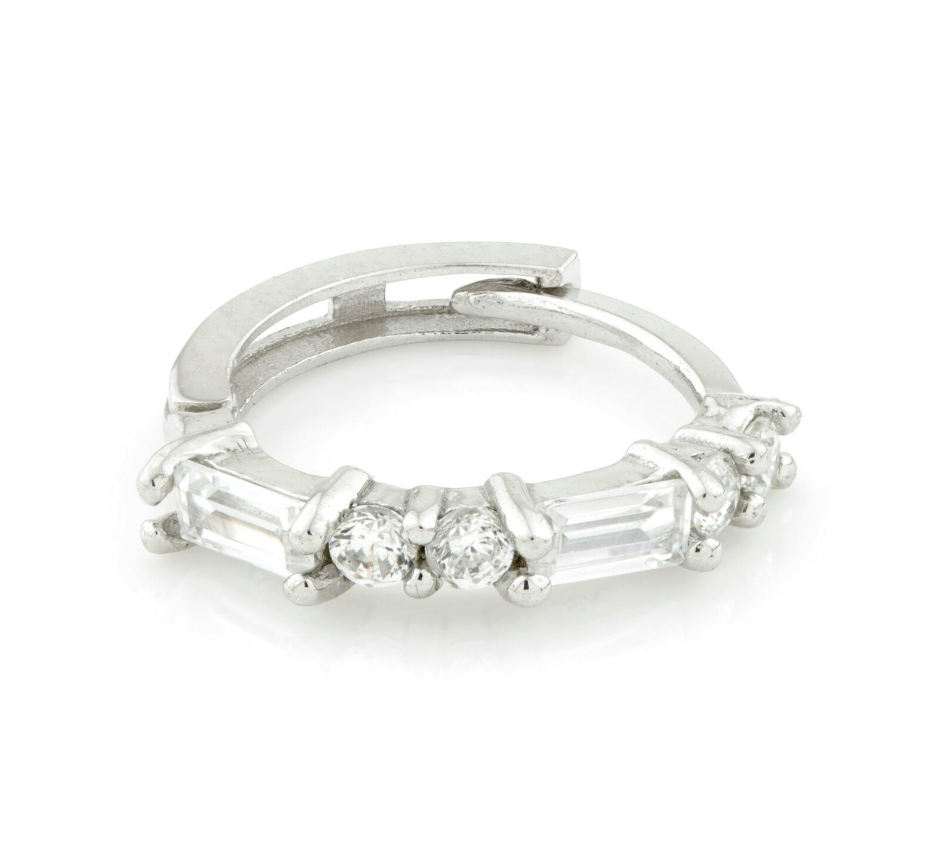 9ct Baguette Gem Huggies from Ella Ray Jewellery: Elegant, versatile huggie earrings crafted from 9ct gold with sparkling baguette-cut gems in a variety of colors, perfect for everyday glamour.
