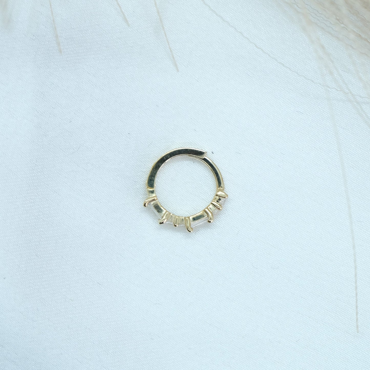9ct Baguette Gem Huggies from Ella Ray Jewellery: Elegant, versatile huggie earrings crafted from 9ct gold with sparkling baguette-cut gems in a variety of colors, perfect for everyday glamour.