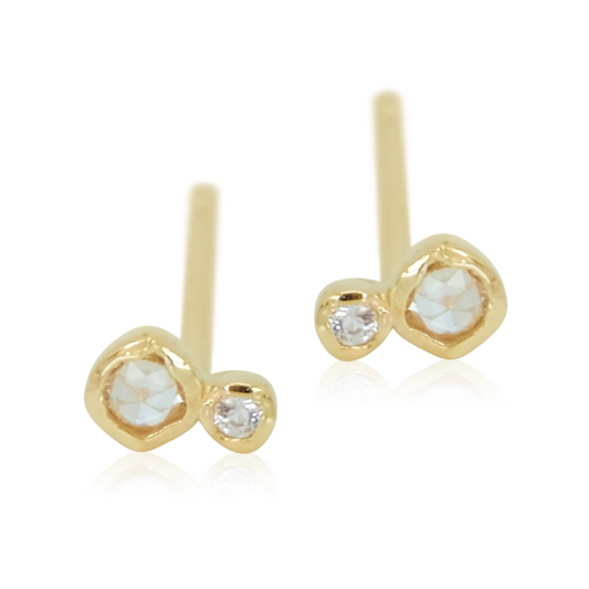 14ct White Sapphire + Topaz Stud Earrings from Ella Ray Jewellery: Elegant stud earrings crafted from 14ct gold, featuring a dazzling combination of white sapphire and topaz stones, ideal for adding brilliance to any look.